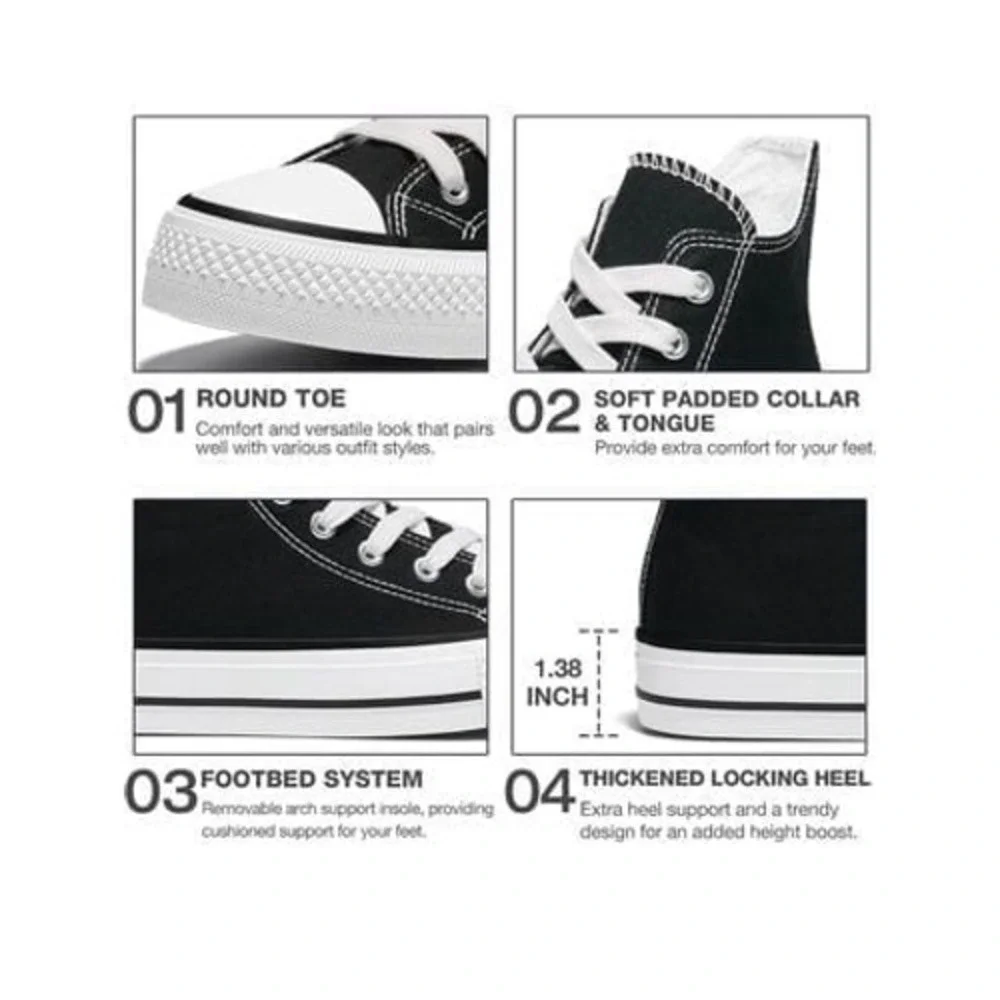 HEEZ Women's Sz 8 Fashion Sneakers Lace Up Canvas Sneaker High‎ Top Tennis Shoe